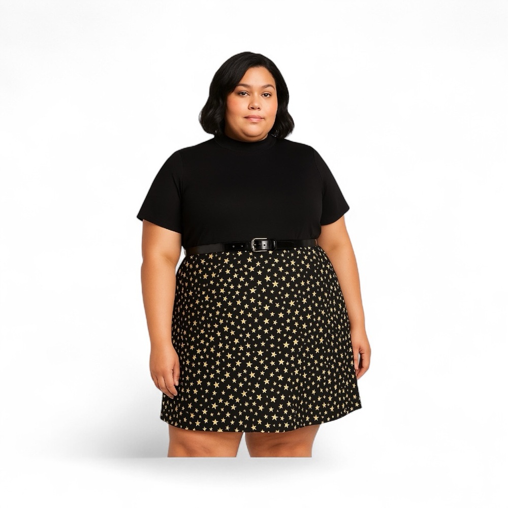 ModCloth A Leading Delight Mock Neck Star Dress (Without The Belt) – Size 1X